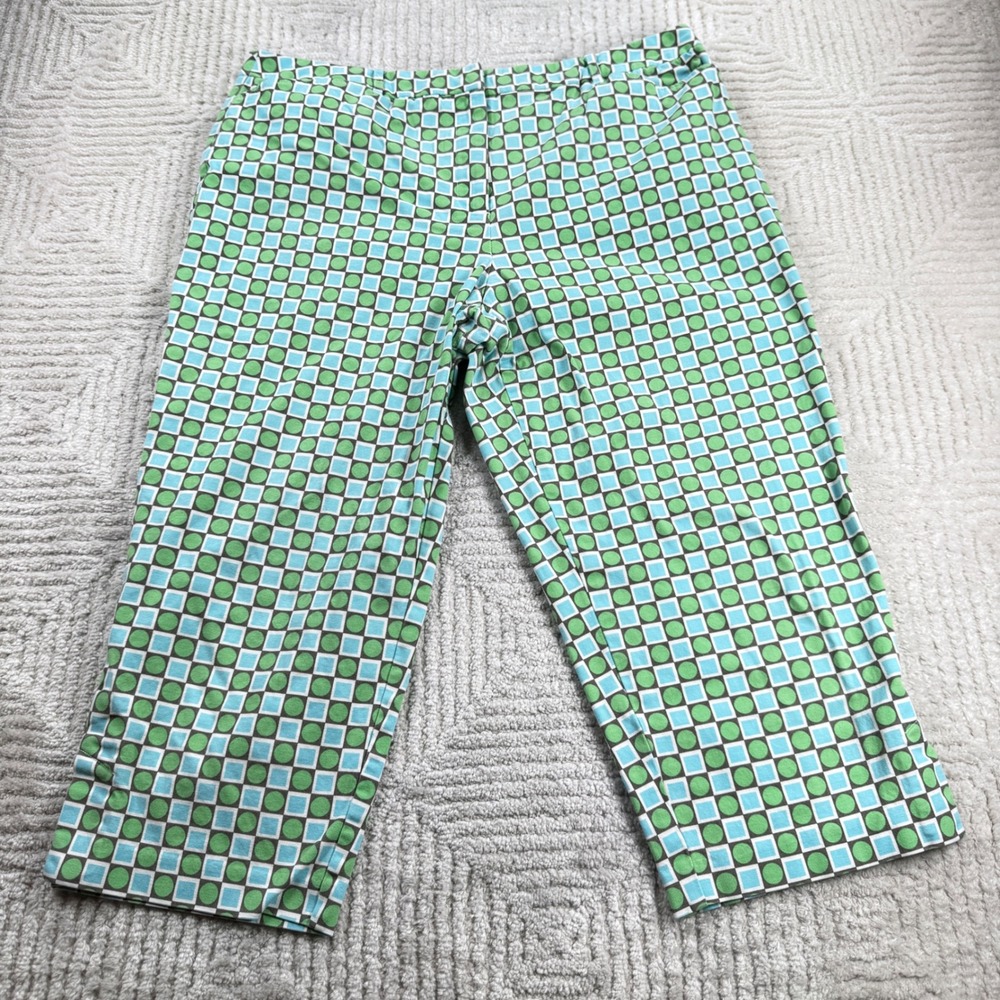 Vintage Talbots Capri Pants Women 18 Green Blue Geometric Stretch Y2K Retro Mod